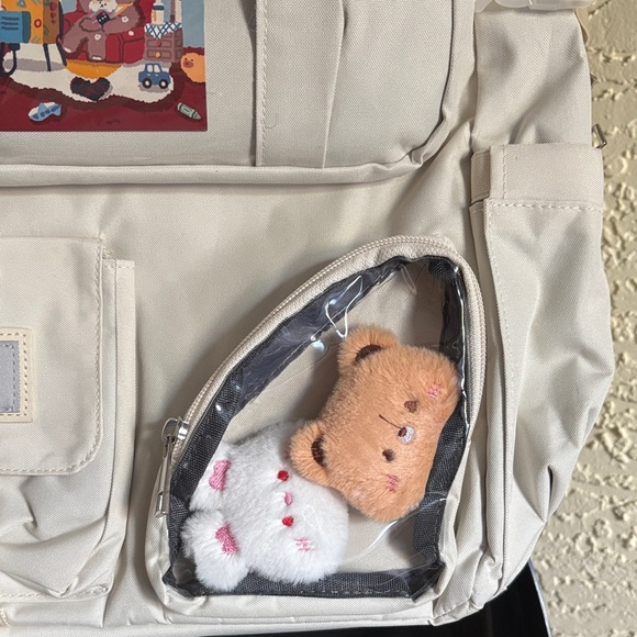 YAMTION White Backpack with Cute Patches SLEEVES TO PUT SMALL FAVORITE TOY! - Picture 2 of 6